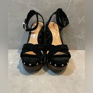 Schutz Khari Black Suede Chunky Platform Heels Size 9